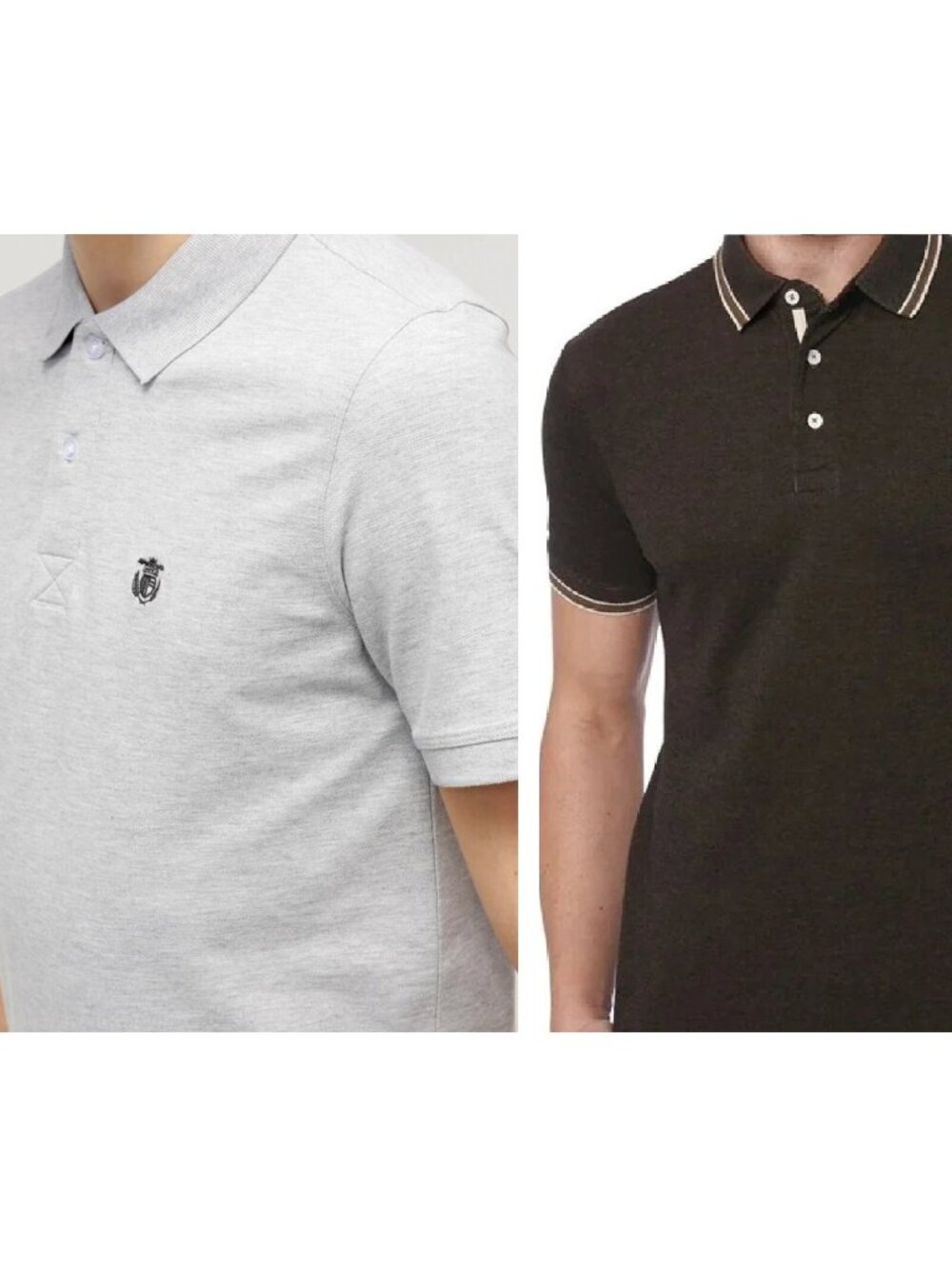 bundel of 2 SELECTED HOMME 100% cotton Polo T-Shirts light gray and brown